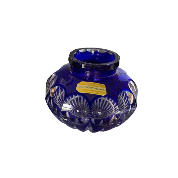 Cobalt Blue Crystal Bud Vase Intricate Cut Designs Bleikristall Wittelsbacher Ha - Picture 4 of 8